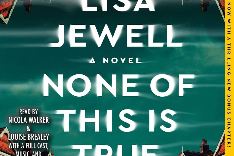 Cover of None of This Is True by Lisa Jewell showing dark, mysterious imagery.
